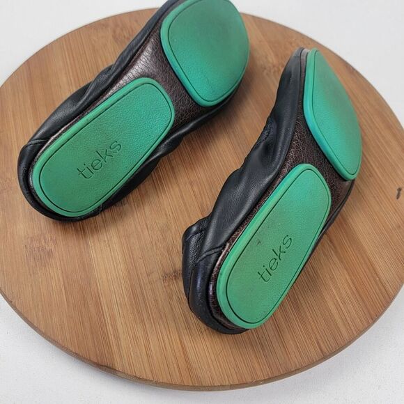 Tieks By Gavrieli Women's Ballet Flats Size 7 Leather Slip On Black And Green - Picture 13 of 14